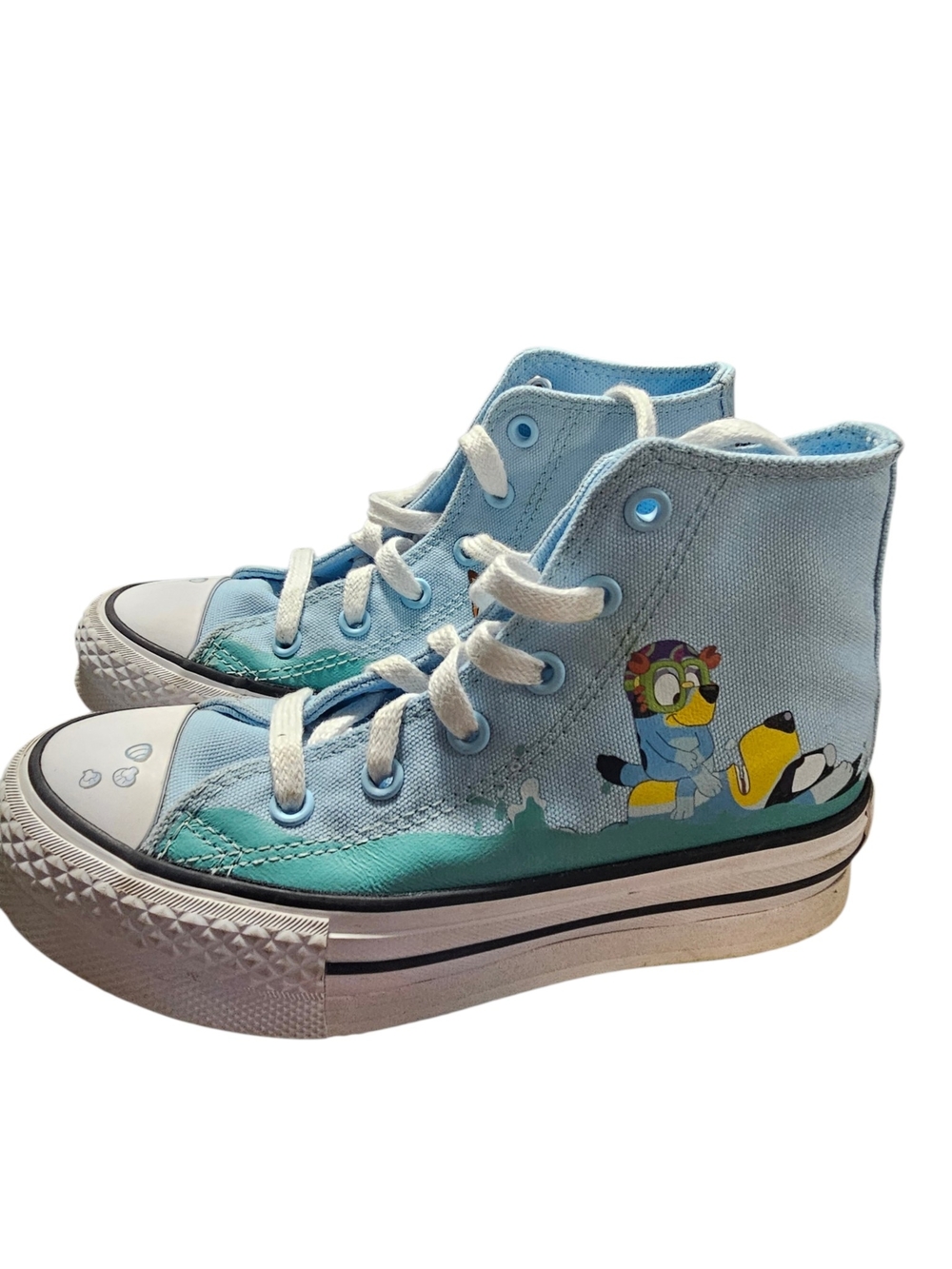 Bluey Converse Light Blue and Teal Kids High-Top Sneakers Graphic 13